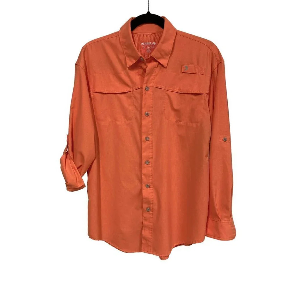 Reel Legends Coral‎ Orange Vented Button-front Fishing Performance Shirt, Small
